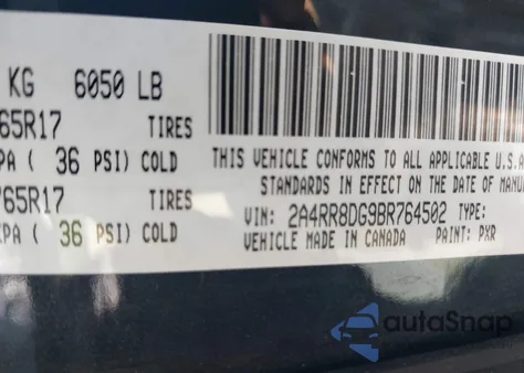 2011 Chrysler Town & Country Touring-L z USA, uszkodzony, nr VIN 2A4RR8DG9BR764502